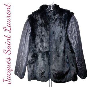 JACQUES SAINT LAURENT VINTAGE 80’S REVERSIBLE BLACK FAUX FUR JACKET,‎ SIZE SMALL